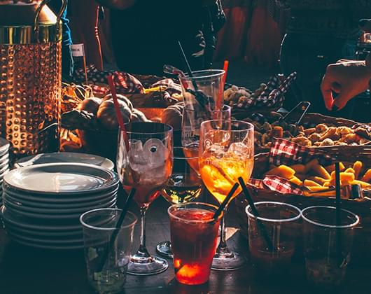 Food and drink on a table